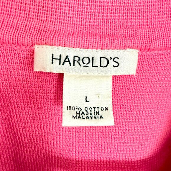 VTG Harold's Pink Bow Collared Twee Cotton Sweater Cardigan Size L - Picture 13 of 16